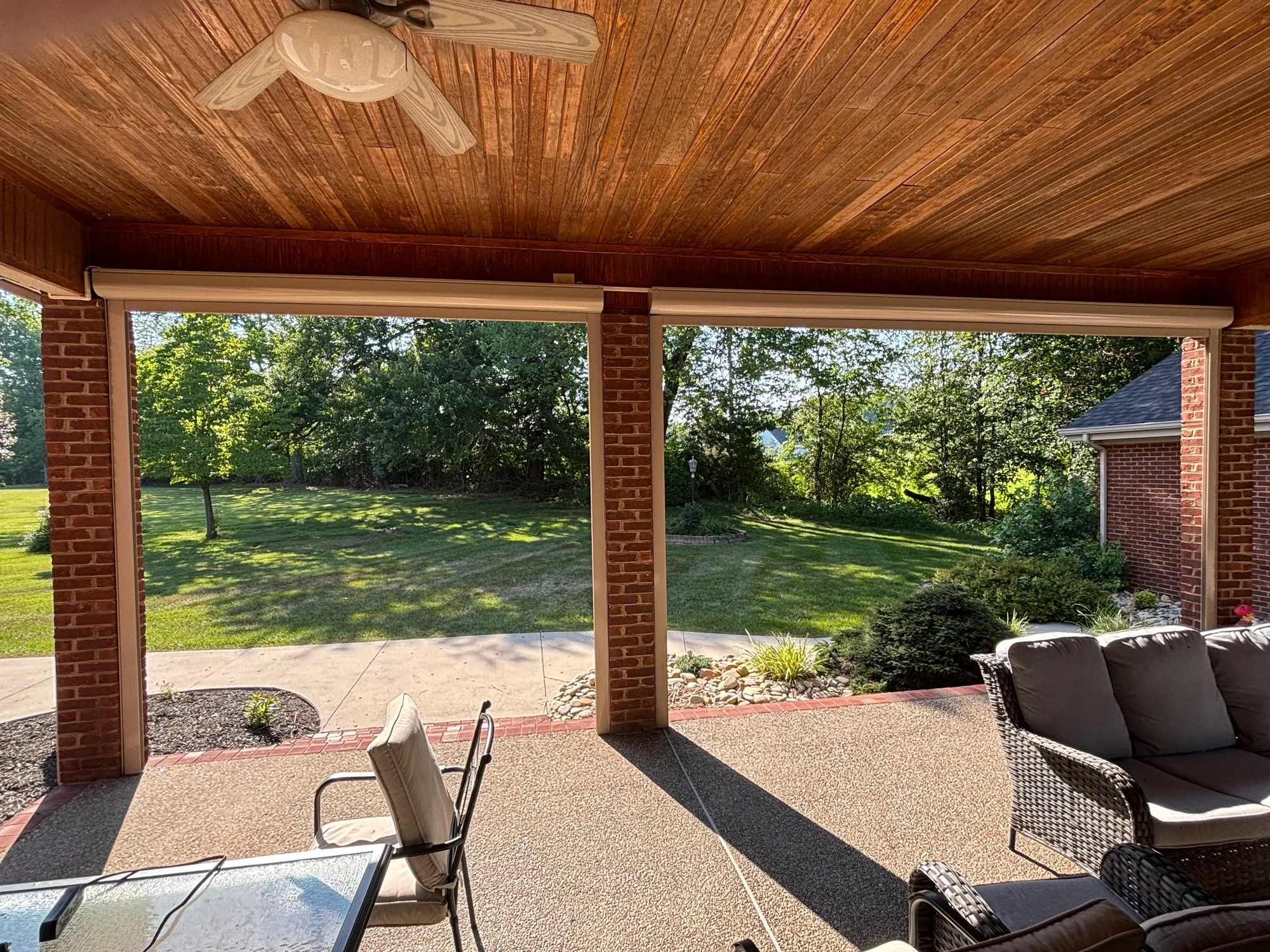 Exterior Patio Shades in a finished Love Is Blinds installation