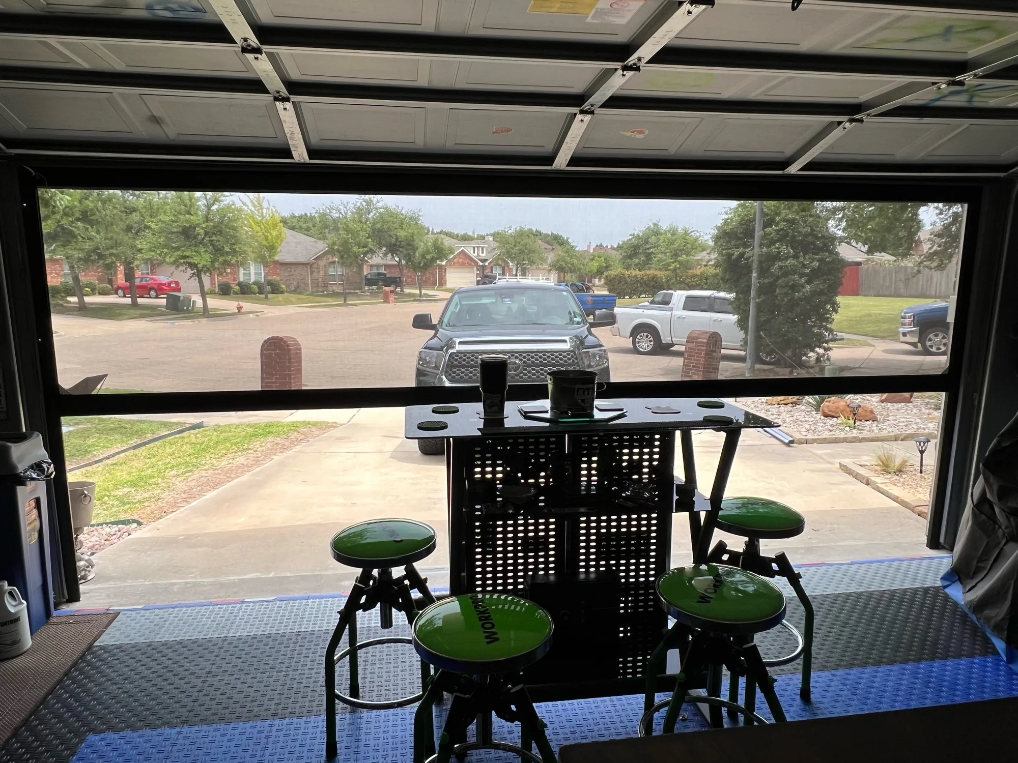 Exterior Patio Shades across a bright Texas window wall