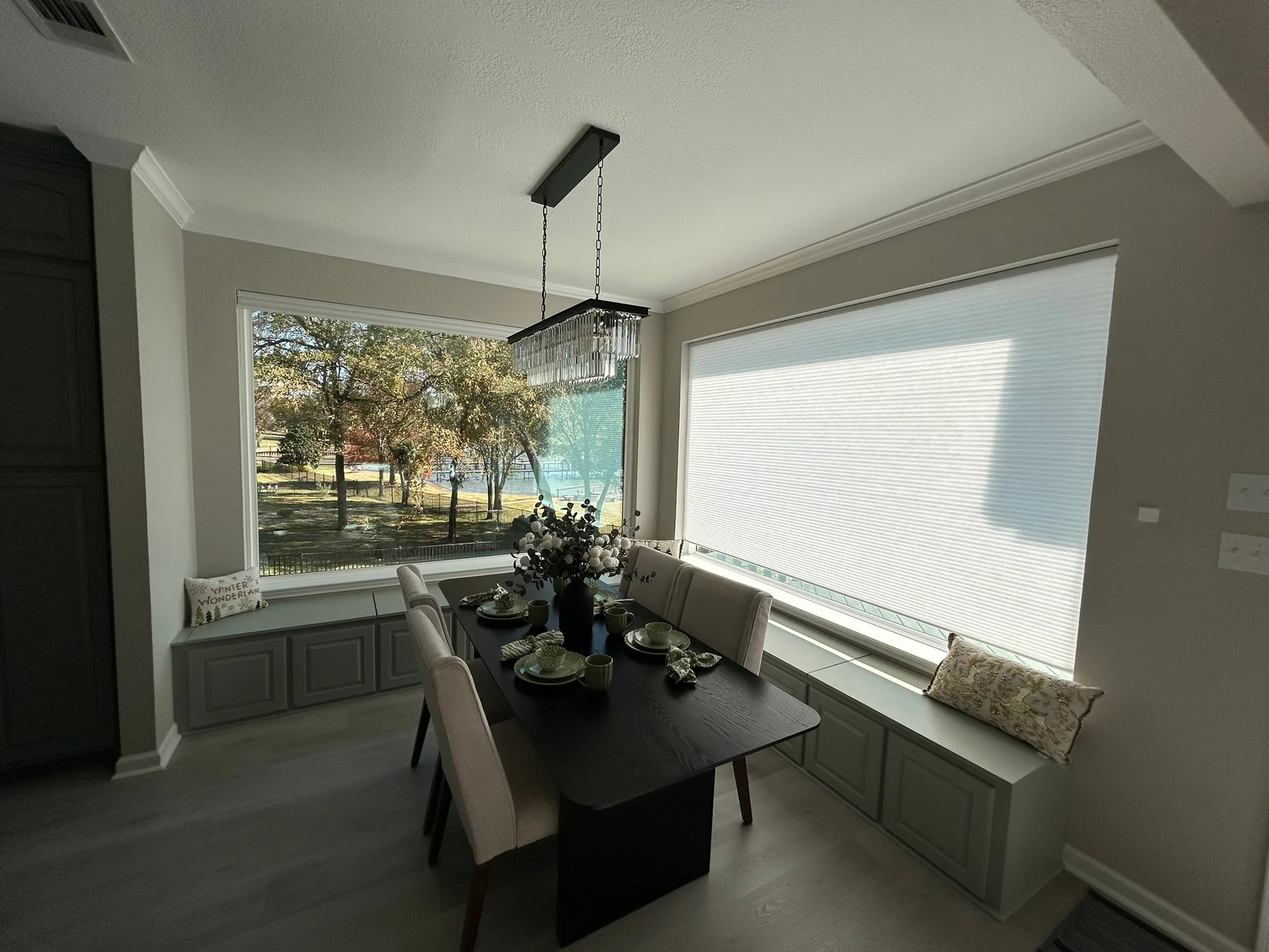 Honeycomb shades installed by Love Is Blinds in a Texas home