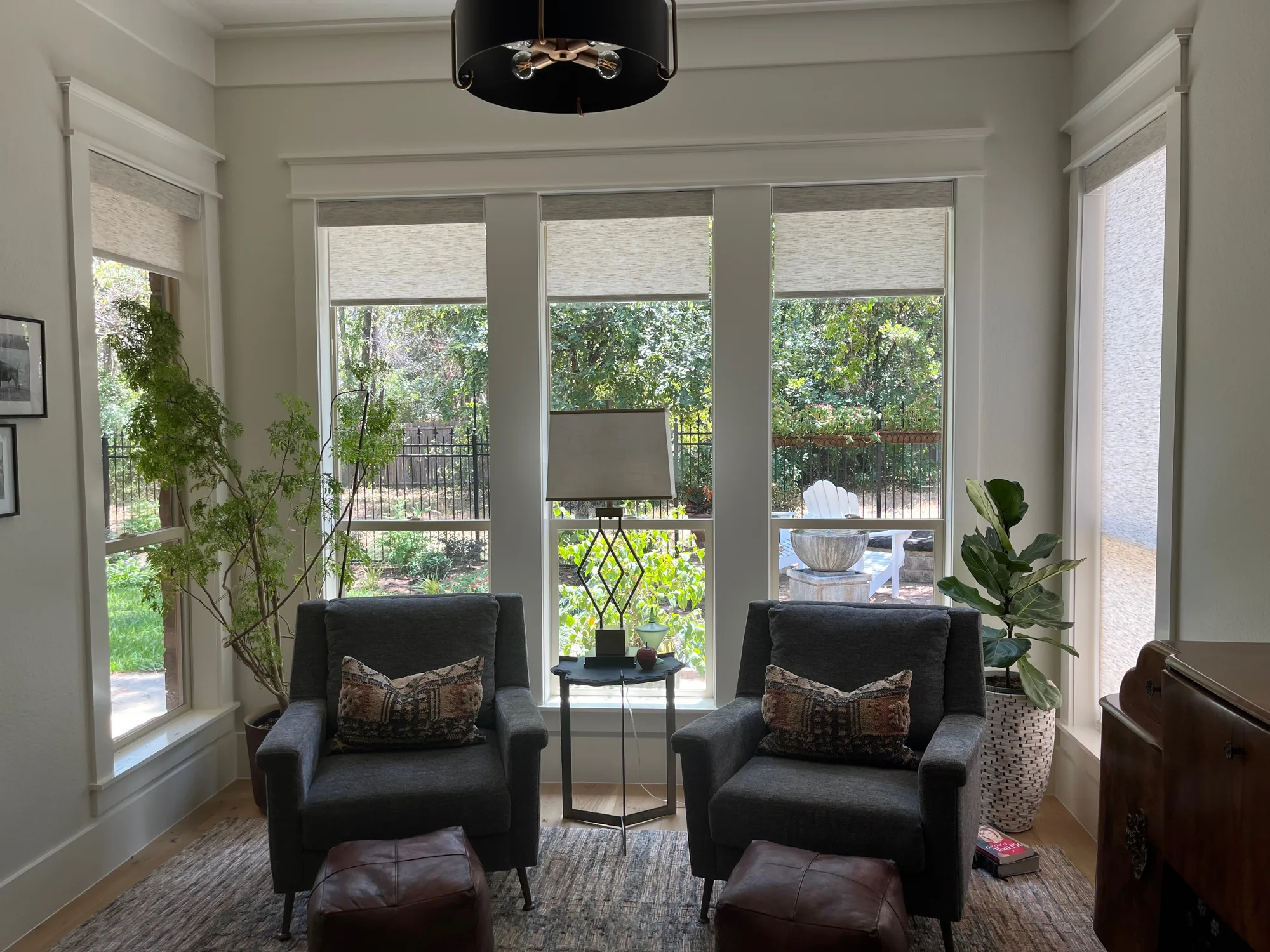 Roller Shades across a bright Texas window wall