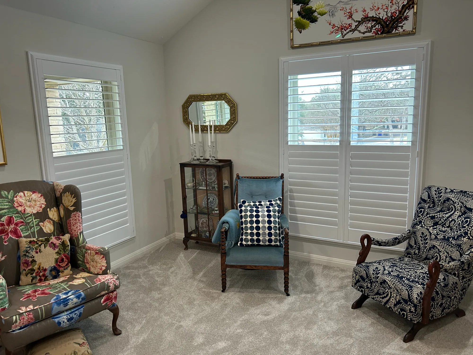 Plantation Shutters across a bright Texas window wall