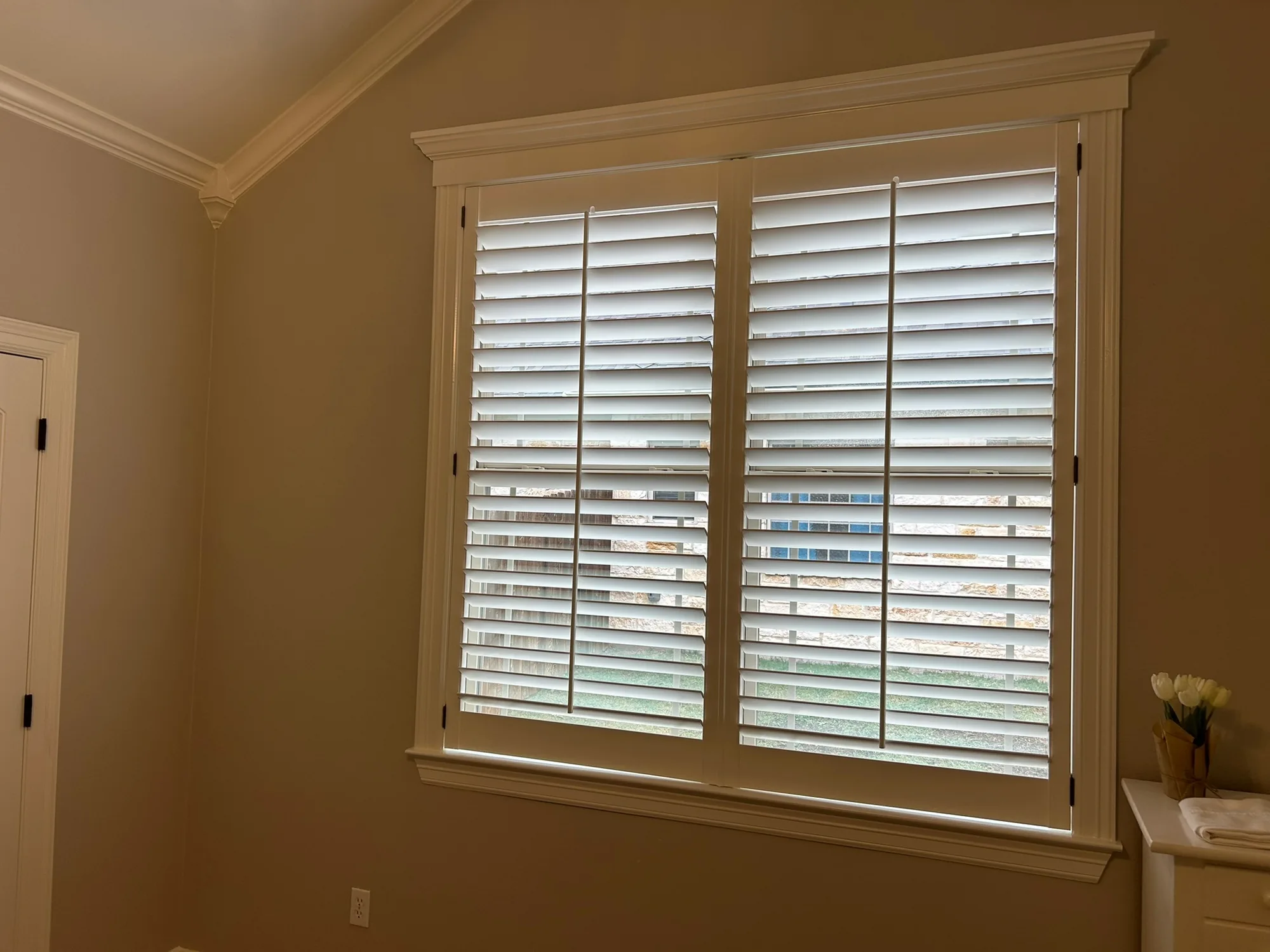 Close-up of Window Shutters installed by Love Is Blinds in Justin, TX