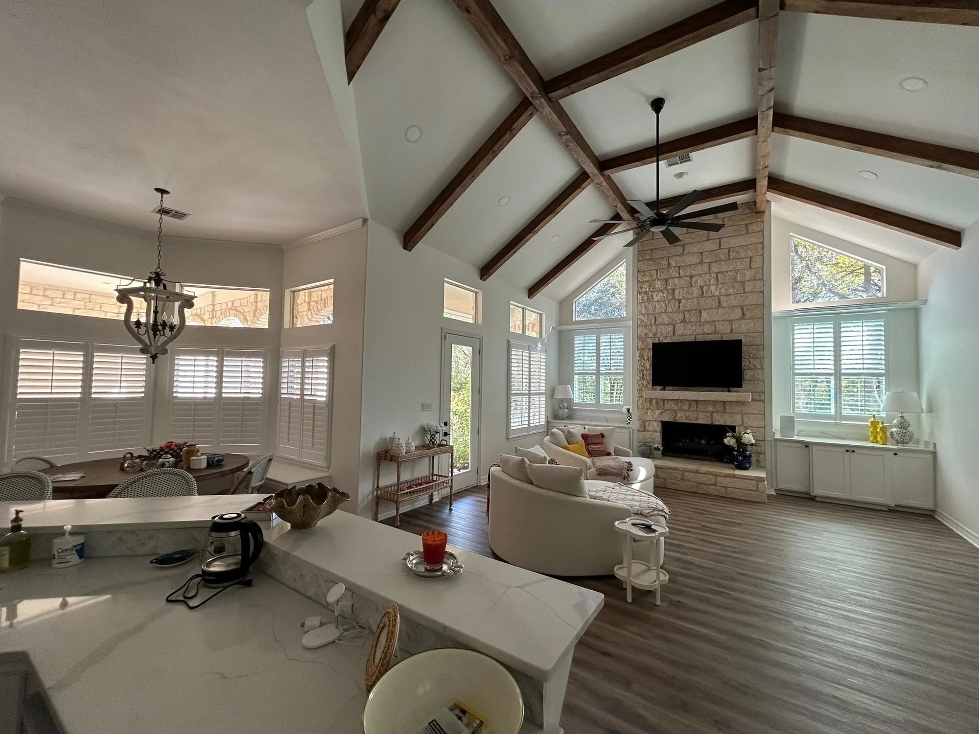 Custom window treatments in a finished Love Is Blinds installation