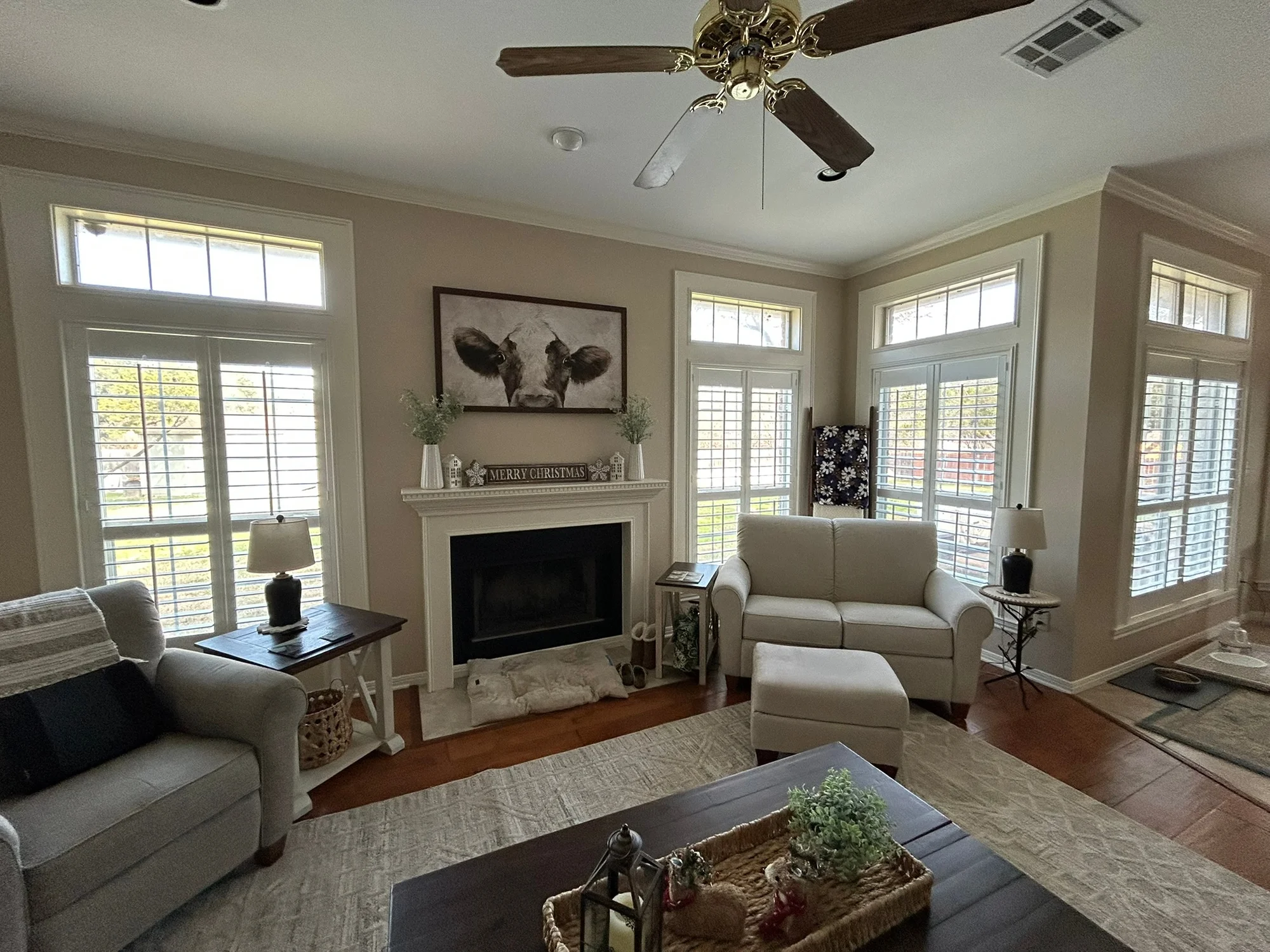 Plantation shutters in a Texas home, measured and installed by Love Is Blinds